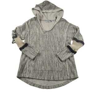 Bleu Bayou‎ Hooded Sweater Top Gray Long Sleeve Mesh Detail Boho Casual Pullover